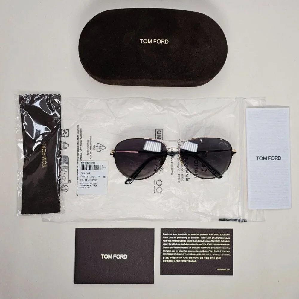 Tom Ford Sunglasses Polarized Gold Pilot Grey 61mm New